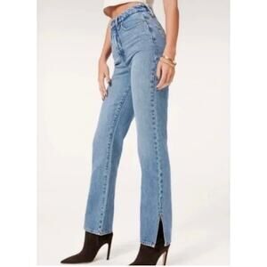 Good American Size 12 31 Good Boy Straight Jeans Blue941 High-Rise 90s Split Hem